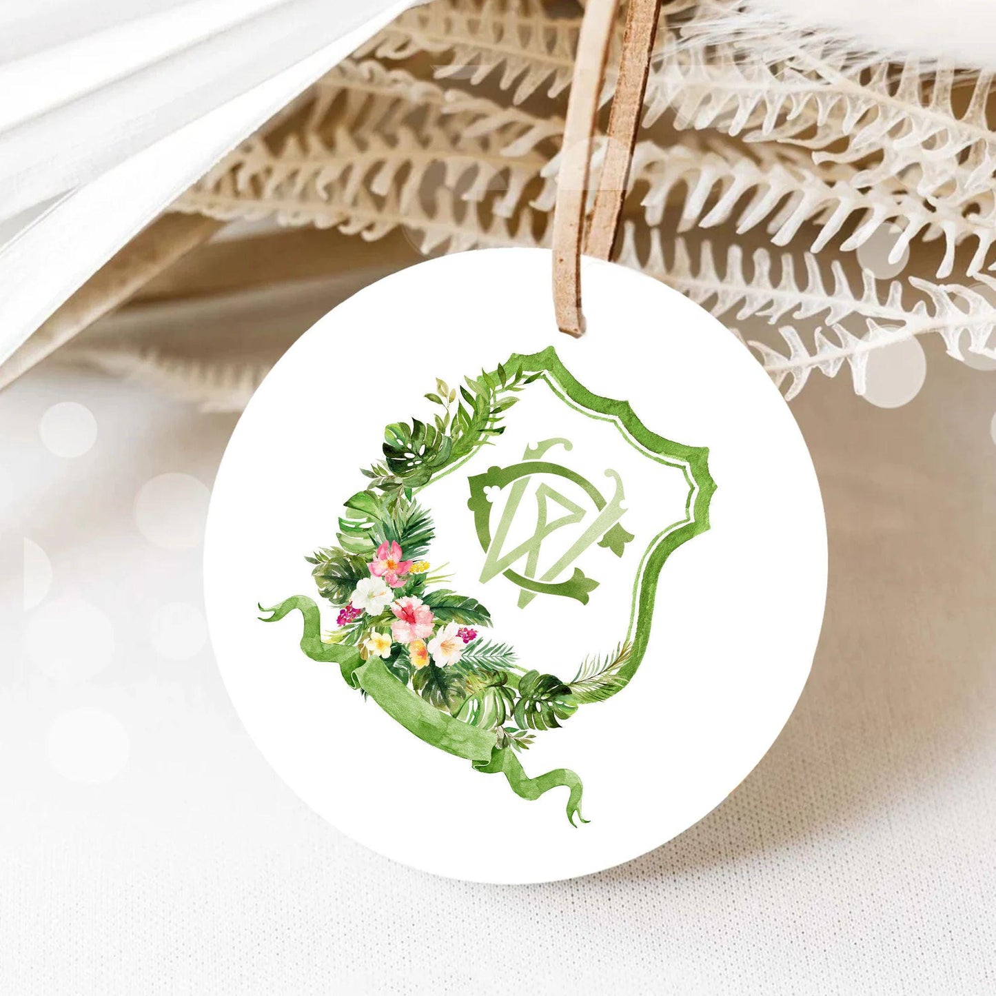 Greenery Tropical Foliage Palms Watercolor Flowers Wedding Crest - Monogram Crest - Floral Watercolor Wedding Crest - Romantic Wedding Crest