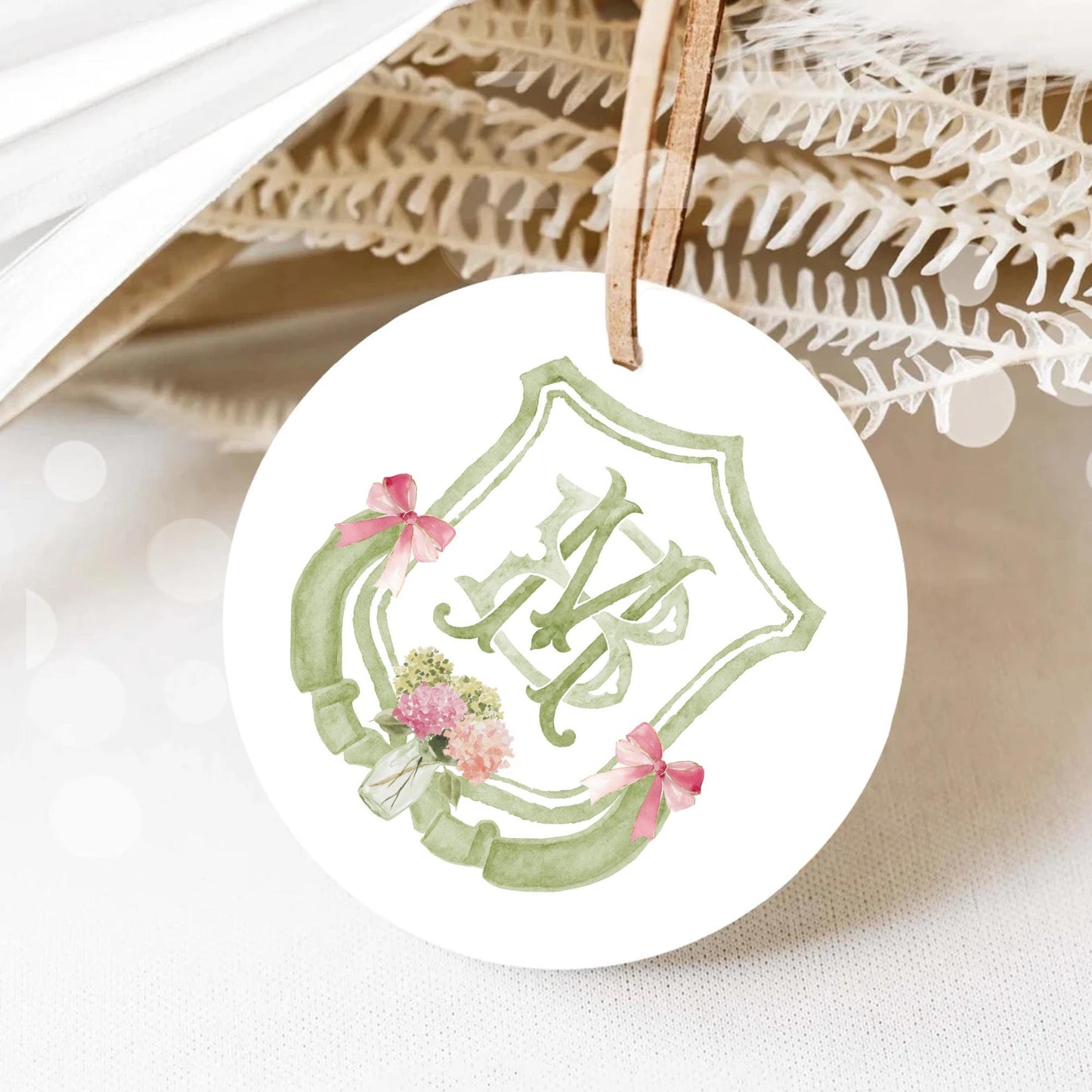 Hydrangea Green Pink Wedding Crest - Monogram Crest - Pink Hydrangea Green Floral Luxury Watercolor Wedding Crest - Romantic Wedding Crest