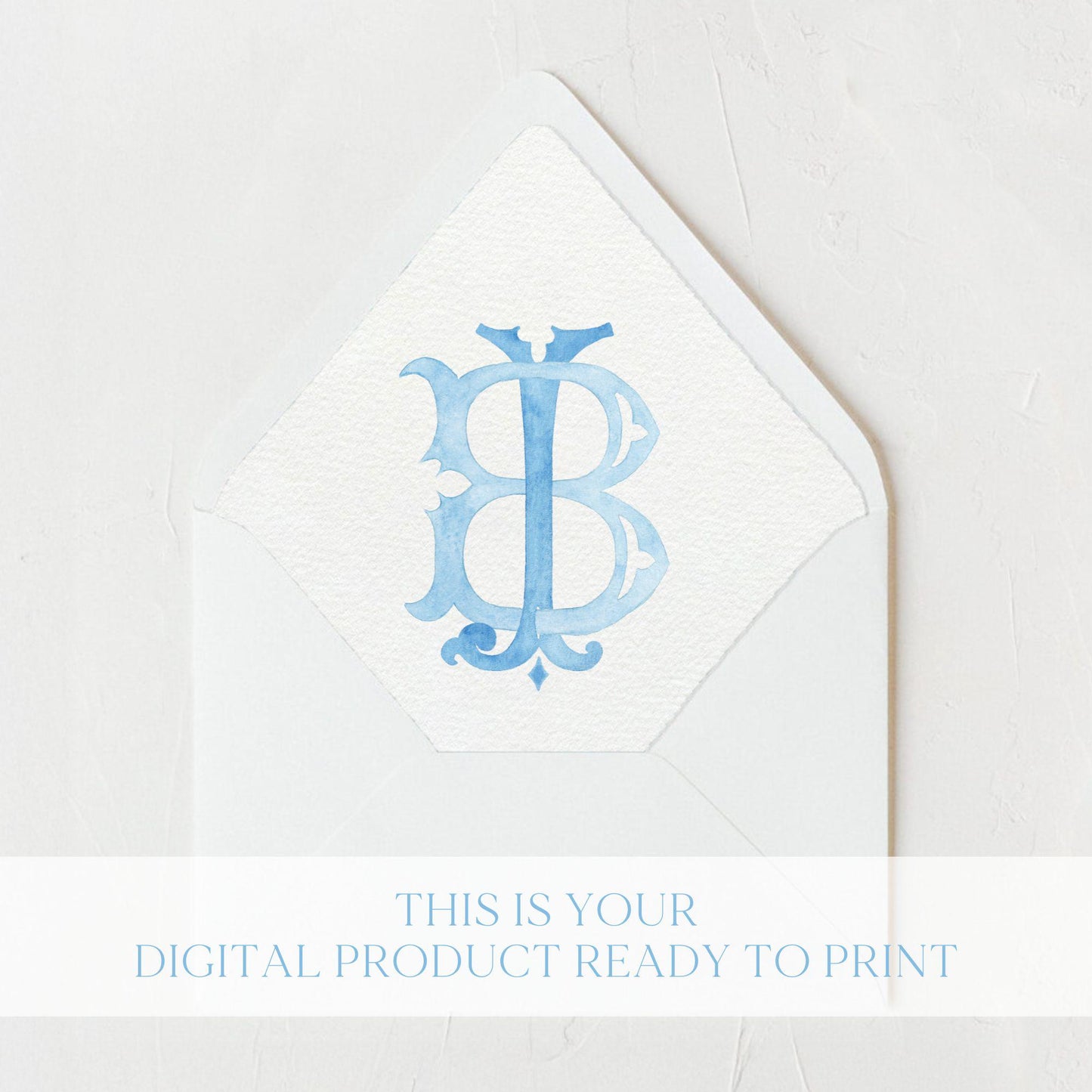 Watercolor Wedding Monogram JB - Classic 2 Letter Design (Digital Download)