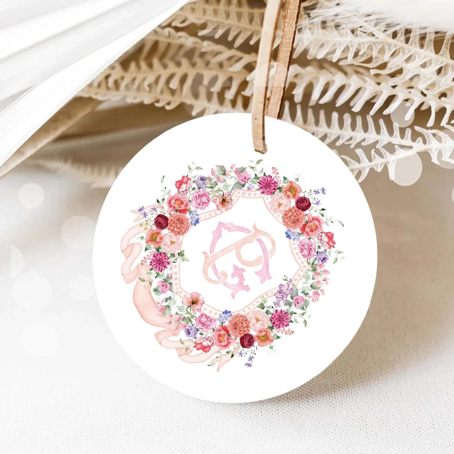 Wildflower Pink Flower Wedding Crest - Monogram Crest - Floral Luxury Watercolor Wedding Crest - Romantic Wedding Crest