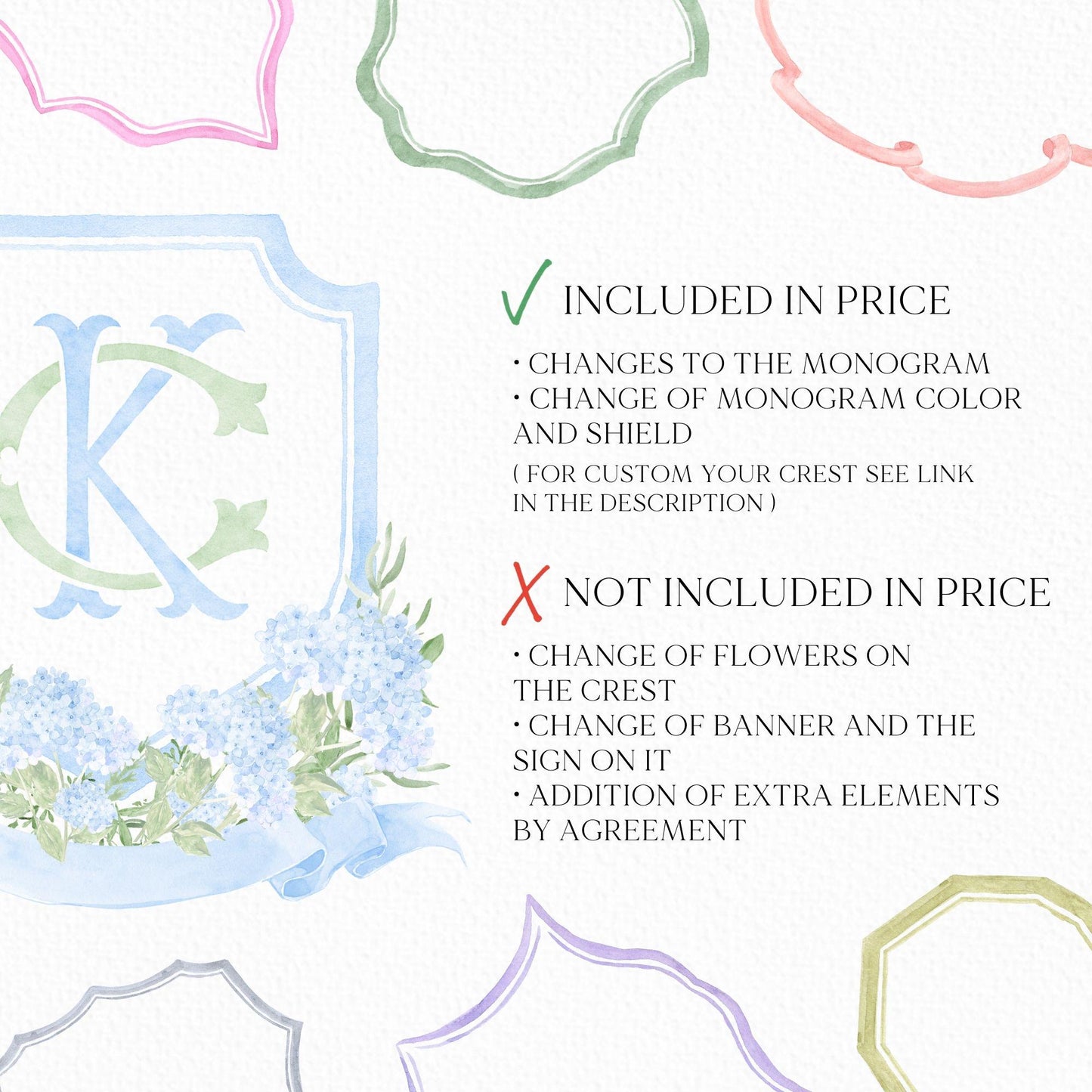 Watercolor Hydrangea Wedding Crest – Light Blue Floral Monogram (Digital Download)
