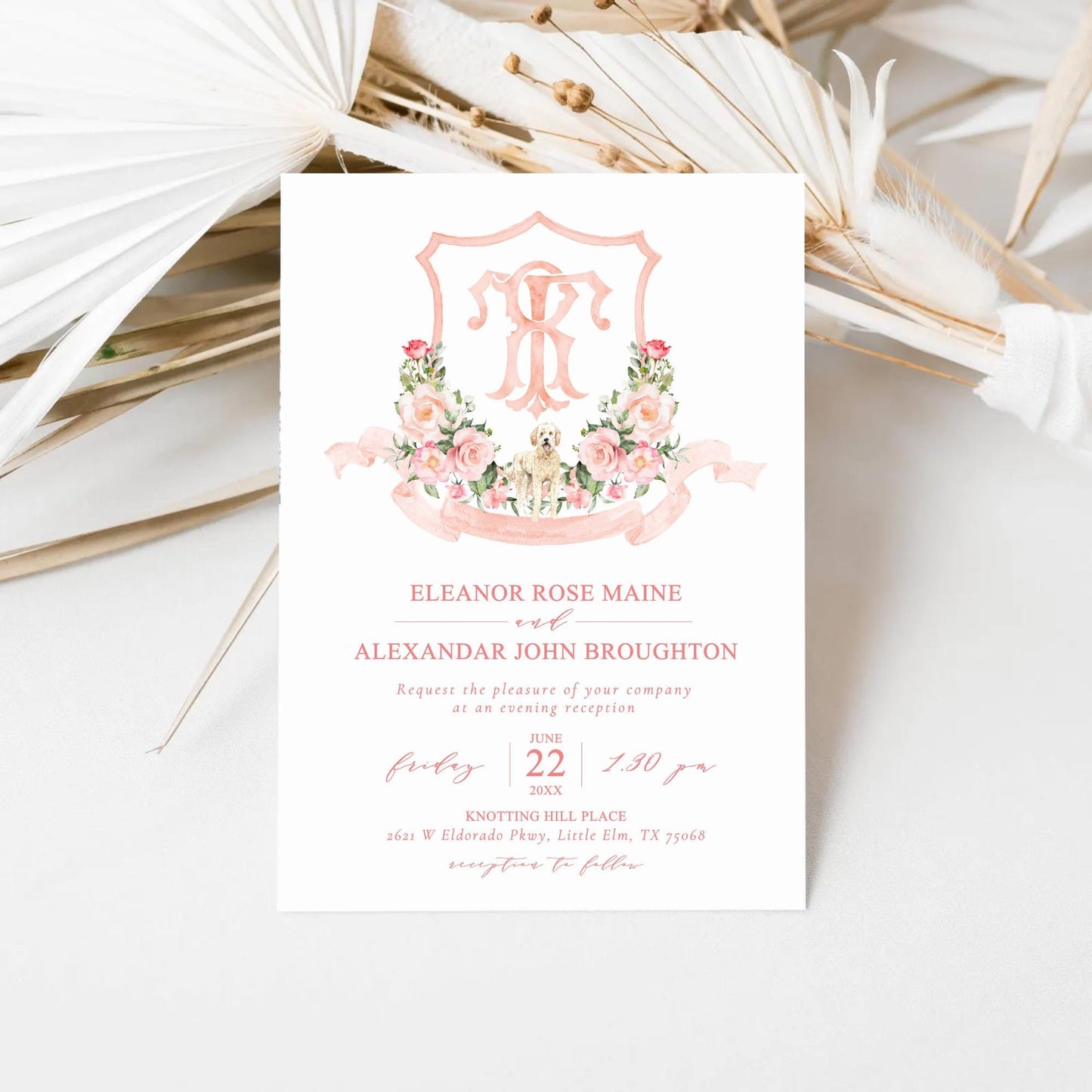 Romantic Blush Rose Peony Eucalyptus Watercolor Flower Wedding Crest - Monogram Crest - Soft Watercolor Flowers Watercolor Wedding Crest