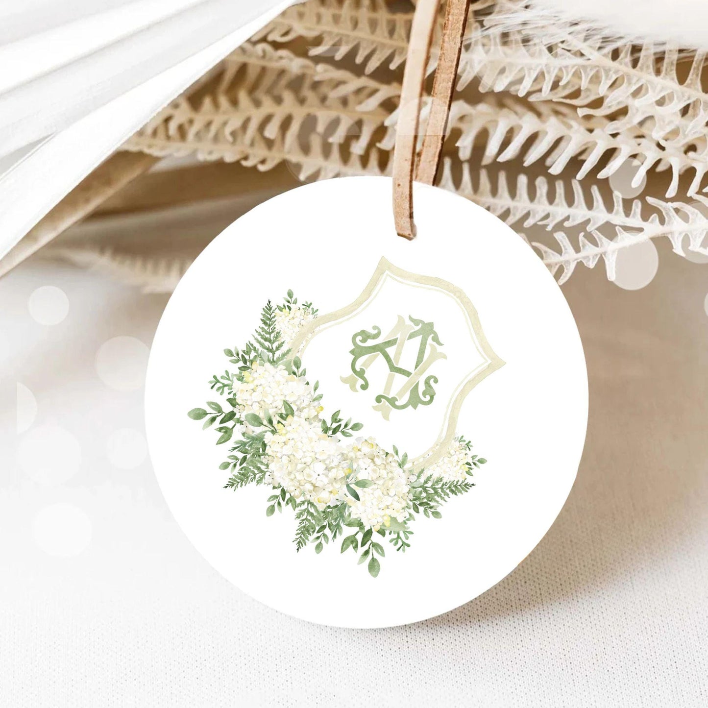 White Hydrangea Flower Greenery Wedding Crest - Monogram Crest - Hydrangea Floral Luxury Watercolor Wedding Crest - Romantic Wedding Crest