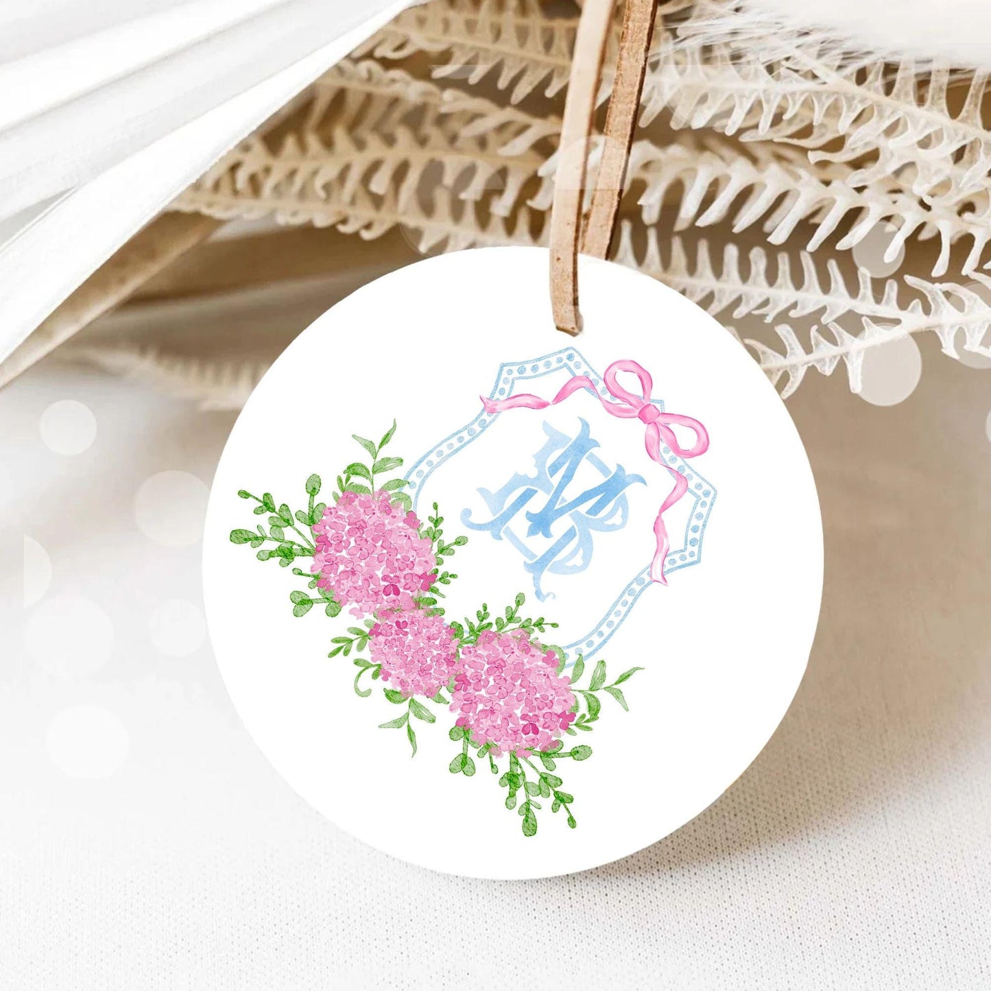 Hydrangea Pink Bow Crest Flower Wedding Crest - Monogram Crest - Hydrangea Pink Luxury Watercolor Wedding Crest - Romantic Wedding Crest