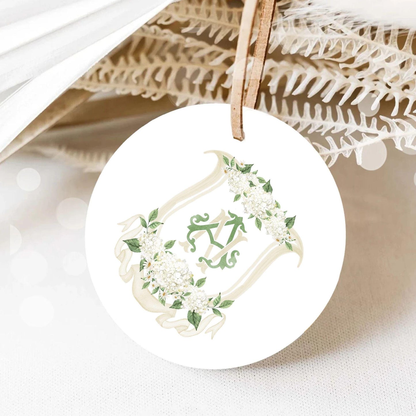 Hydrangea White Green Wedding Crest - Monogram Crest - Hydrangea Floral Luxury Watercolor Wedding Crest - Romantic Wedding Crest
