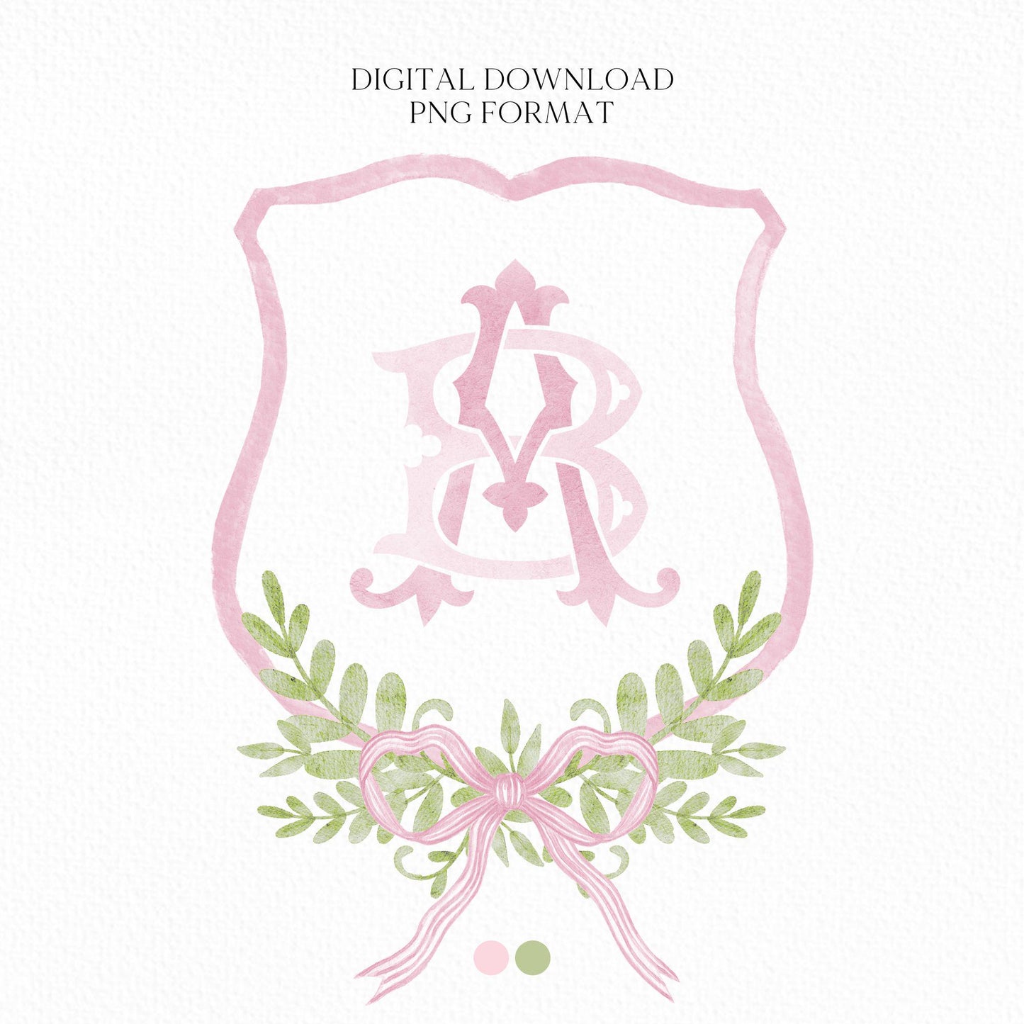 Pink Coquette Ribbon Bow Crest Wedding Crest - Monogram Crest - Pink Ribbon Bow Watercolor Wedding Crest Romantic Wedding Crest