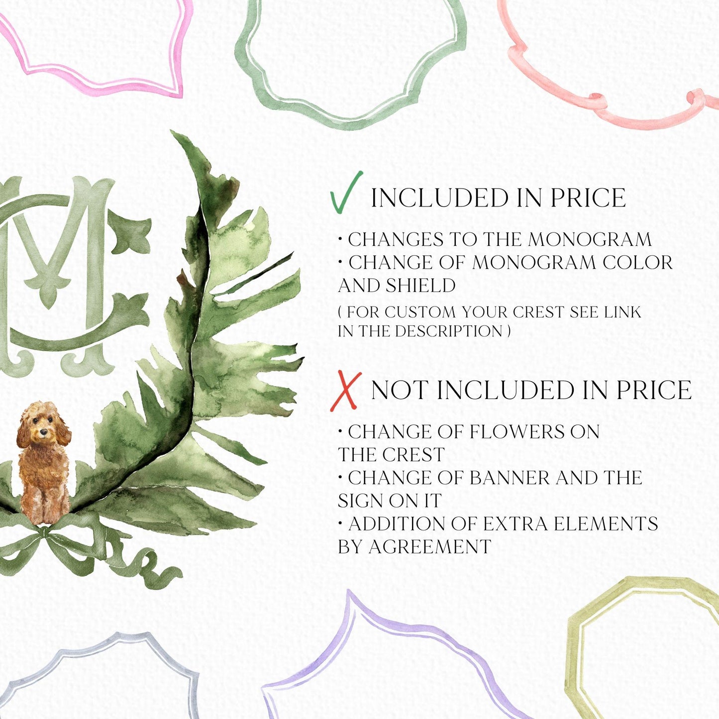 Palm Leaf Greenery Garden Watercolor Wedding Crest - Monogram Crest - Palm leaves Greenery Watercolor Wedding Crest - Romantic Wedding Crest