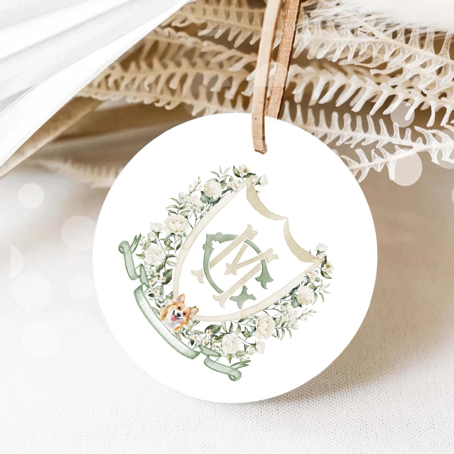 Hydrangea White Rose Greenery Flower Wedding Crest - Monogram Crest - Hydrangea White Floral Watercolor Wedding Crest Romantic Wedding Crest