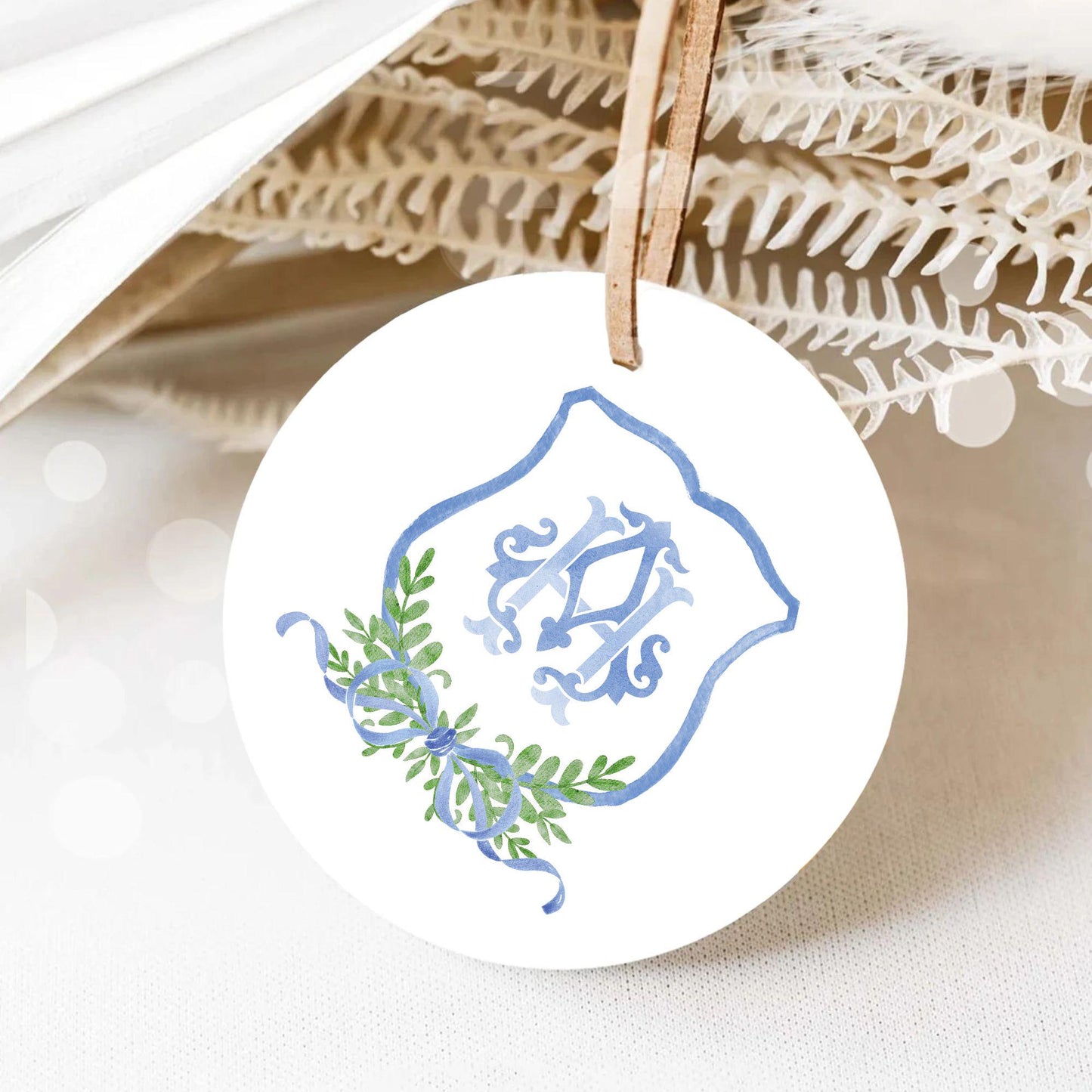 Watercolor Classic Eucalyptus Ribbon Flower Wedding Crest - Monogram Crest -  Luxury Watercolor Wedding Crest - Romantic Wedding Crest