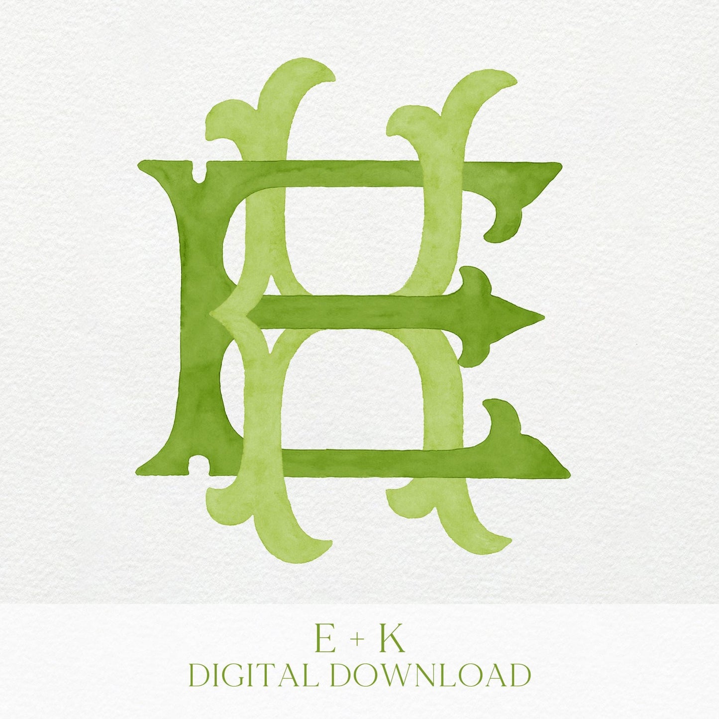 Watercolor Wedding Monogram EK – Classic KE Initial Crest (Digital Download)