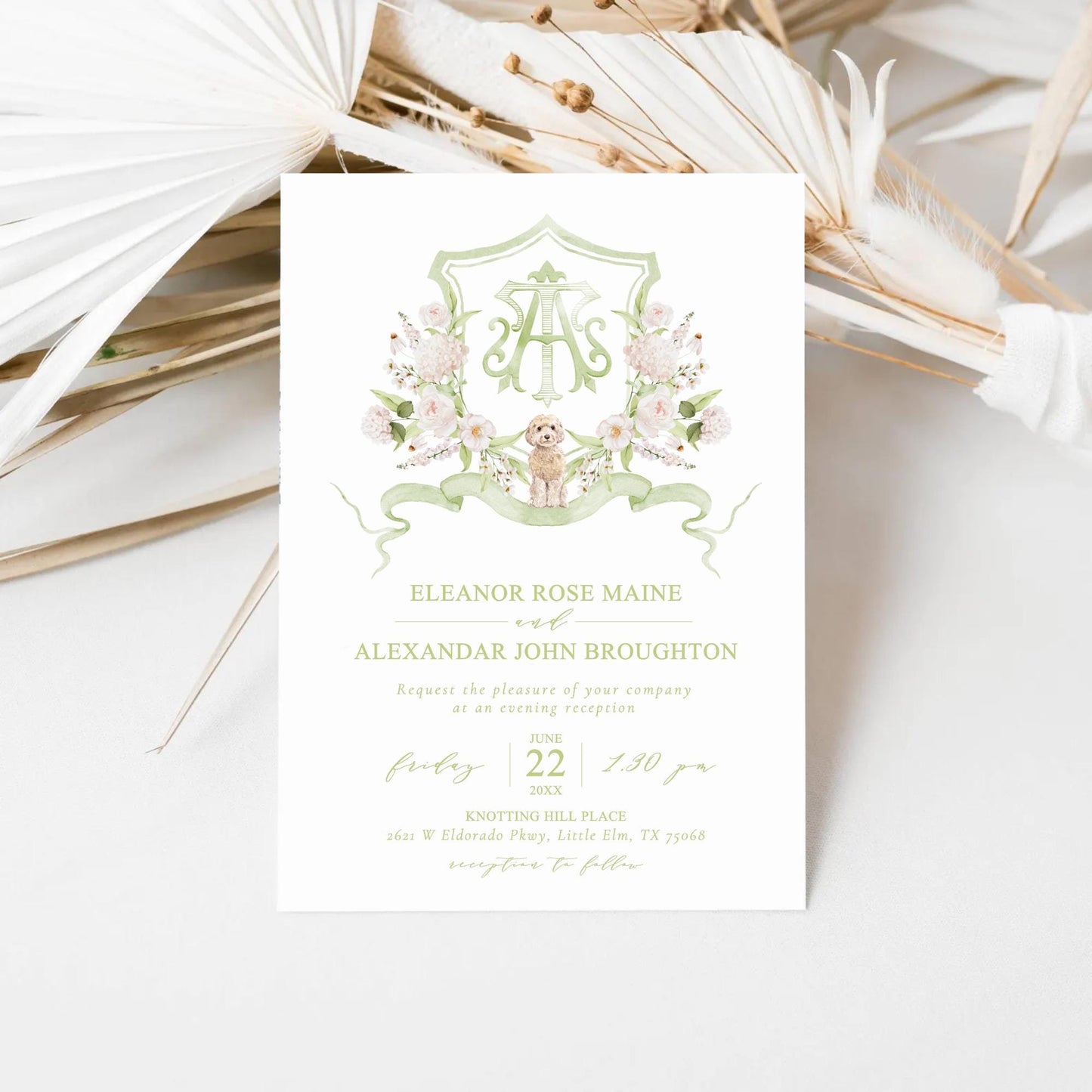 Hydrangea White Flower Wedding Crest - Monogram Crest - White Hydrangea Floral Luxury Watercolor Wedding Crest - Romantic Wedding Crest