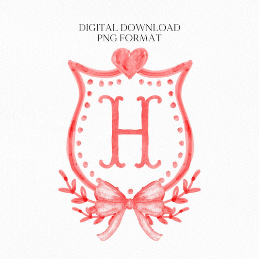 Valentine's Day Crests Watercolor Wedding Crest - Monogram Crest - Valentine Watercolor Wedding Crest Romantic Wedding Crest