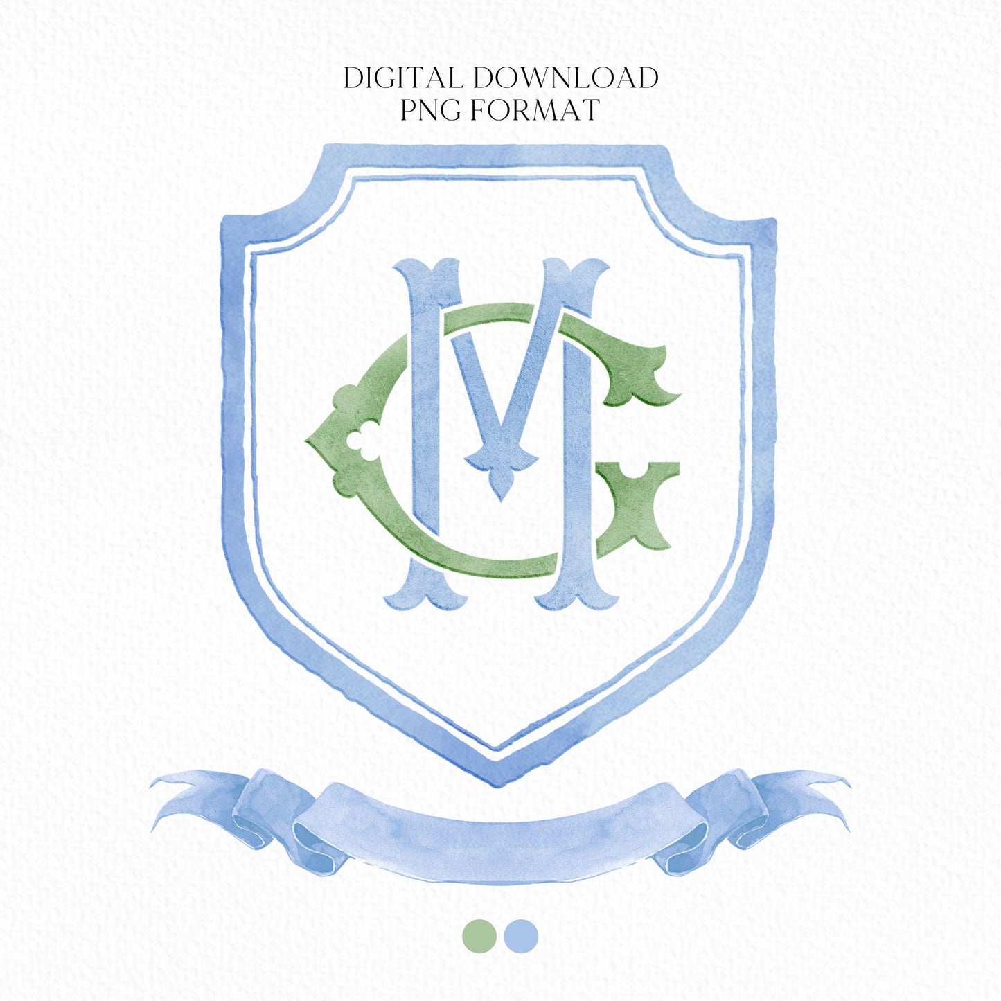Modern Classic Wedding Crest - Monogram Crest - Luxury Watercolor Wedding Crest - Romantic Wedding Crest - Custom Monogram Initial Letters