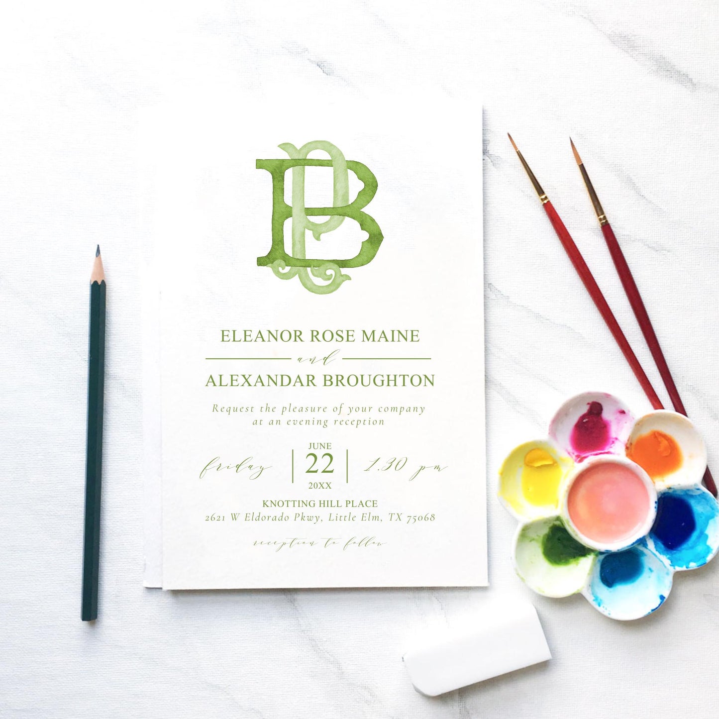 Watercolor Wedding Monogram - BP Classic Interlocking Design (Digital Download)