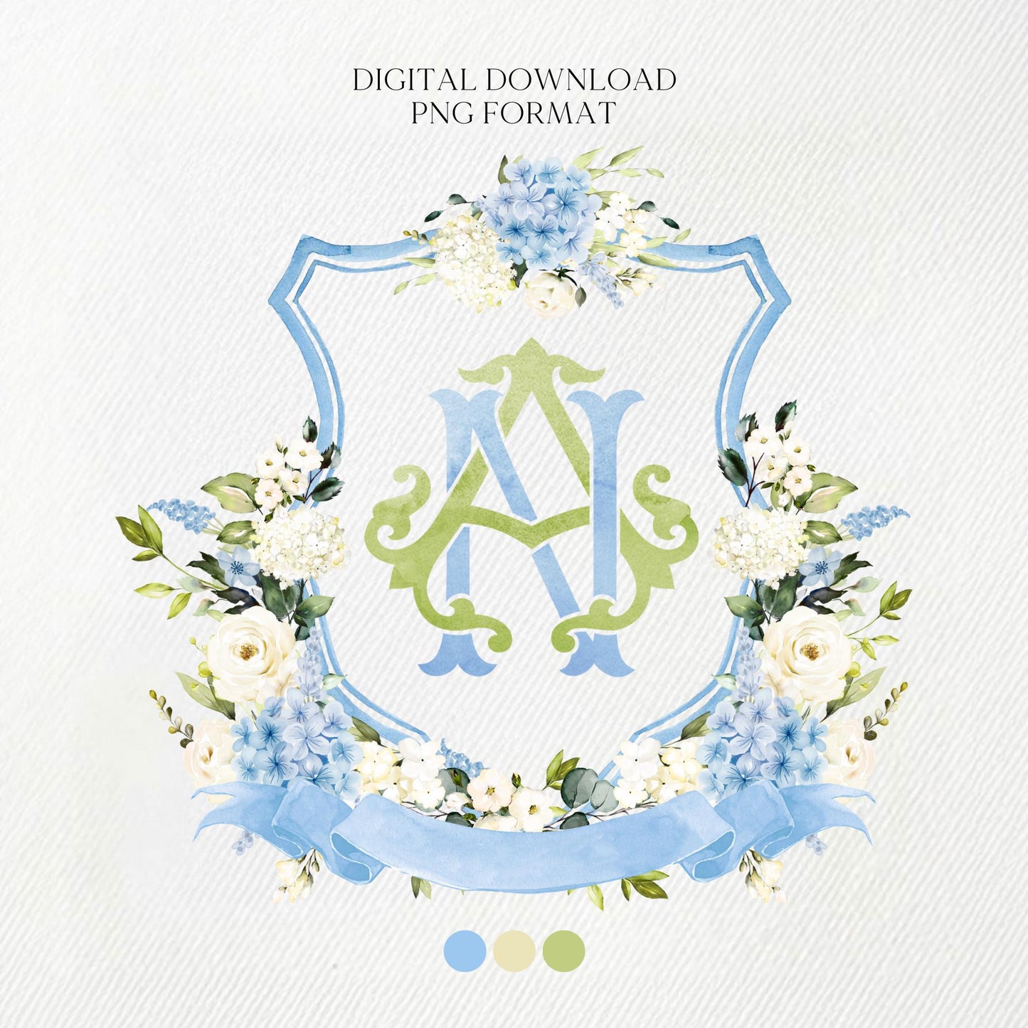 Hydrangea Flower Wedding Crest - Monogram Crest - Hydrangea Floral Luxury Watercolor Wedding Crest - Romantic Wedding Crest- Boho Hydrangea