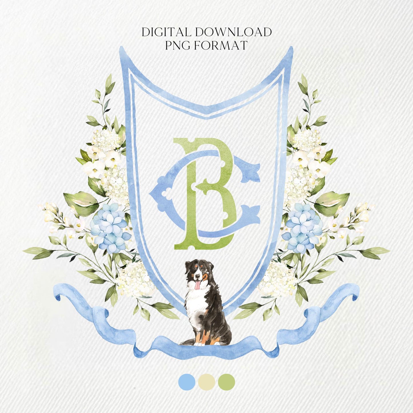 Hydrangea Flower Wedding Crest - Monogram Crest - Hydrangea Floral Luxury Watercolor Wedding Crest - Romantic Wedding Crest- Boho Hydrangea
