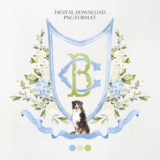 Hydrangea Flower Wedding Crest - Monogram Crest - Hydrangea Floral Luxury Watercolor Wedding Crest - Romantic Wedding Crest- Boho Hydrangea