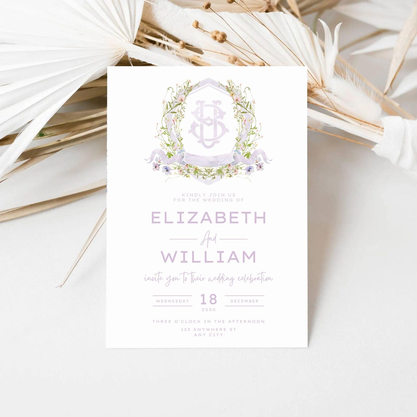 Isabella Wildflower Flower Wedding Crest - Monogram Crest - Wildflower Floral Luxury Watercolor Wedding Crest - Romantic Wedding Crest