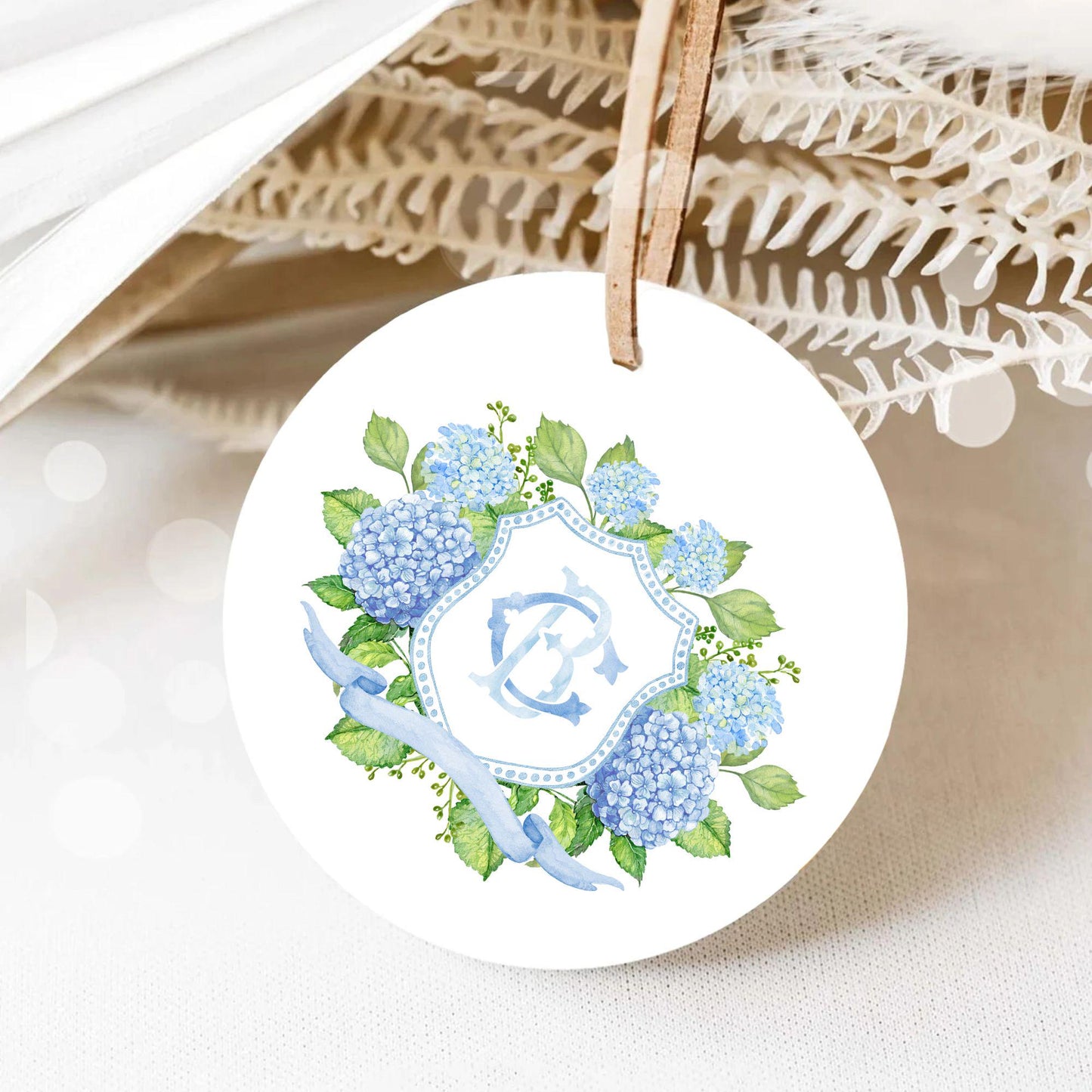 Hydrangea Blue Wedding Crest - Monogram Crest - Hydrangea Floral Luxury Watercolor Wedding Crest - Romantic Wedding Crest