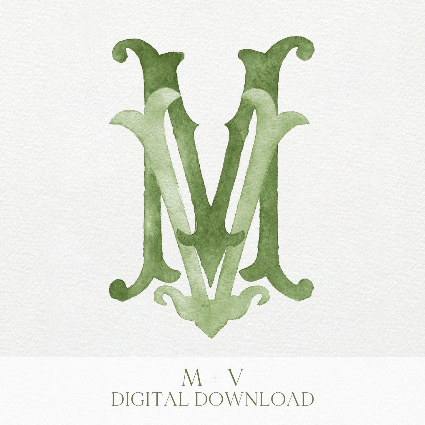 Watercolor Wedding Monogram MV – Classic Initial Crest (Digital Download)