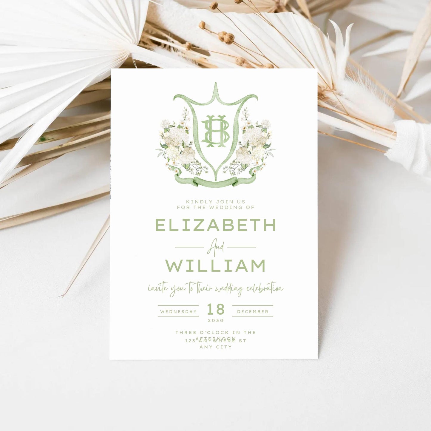 White Hydrangea Flower Wedding Crest - Monogram Crest - Hydrangea Floral Watercolor Wedding Crest - Romantic Wedding Crest - Boho Hydrangea