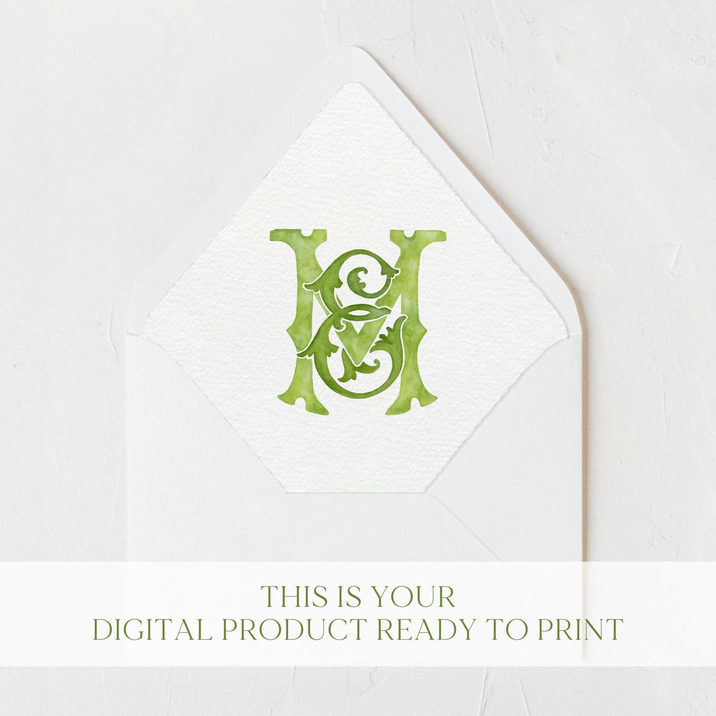 Watercolor Wedding Monogram – ME/EM Initial Crest (Digital Download)