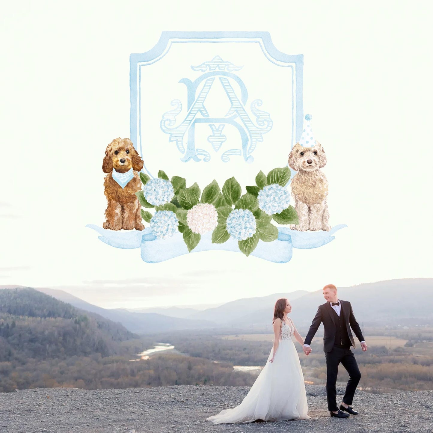 Hydrangea Flower Wedding Crest - Monogram Crest - Hydrangea Floral Luxury Watercolor Wedding Crest - Romantic Wedding Crest- Boho Hydrangea