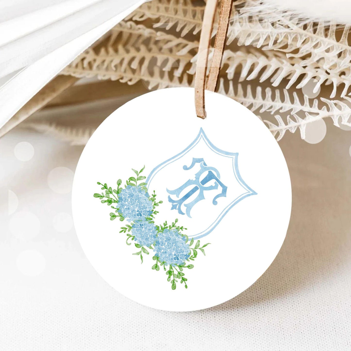 Blue Hydrangea Flower Greenery Wedding Crest - Monogram Crest - Hydrangea Floral Luxury Watercolor Wedding Crest - Romantic Wedding Crest