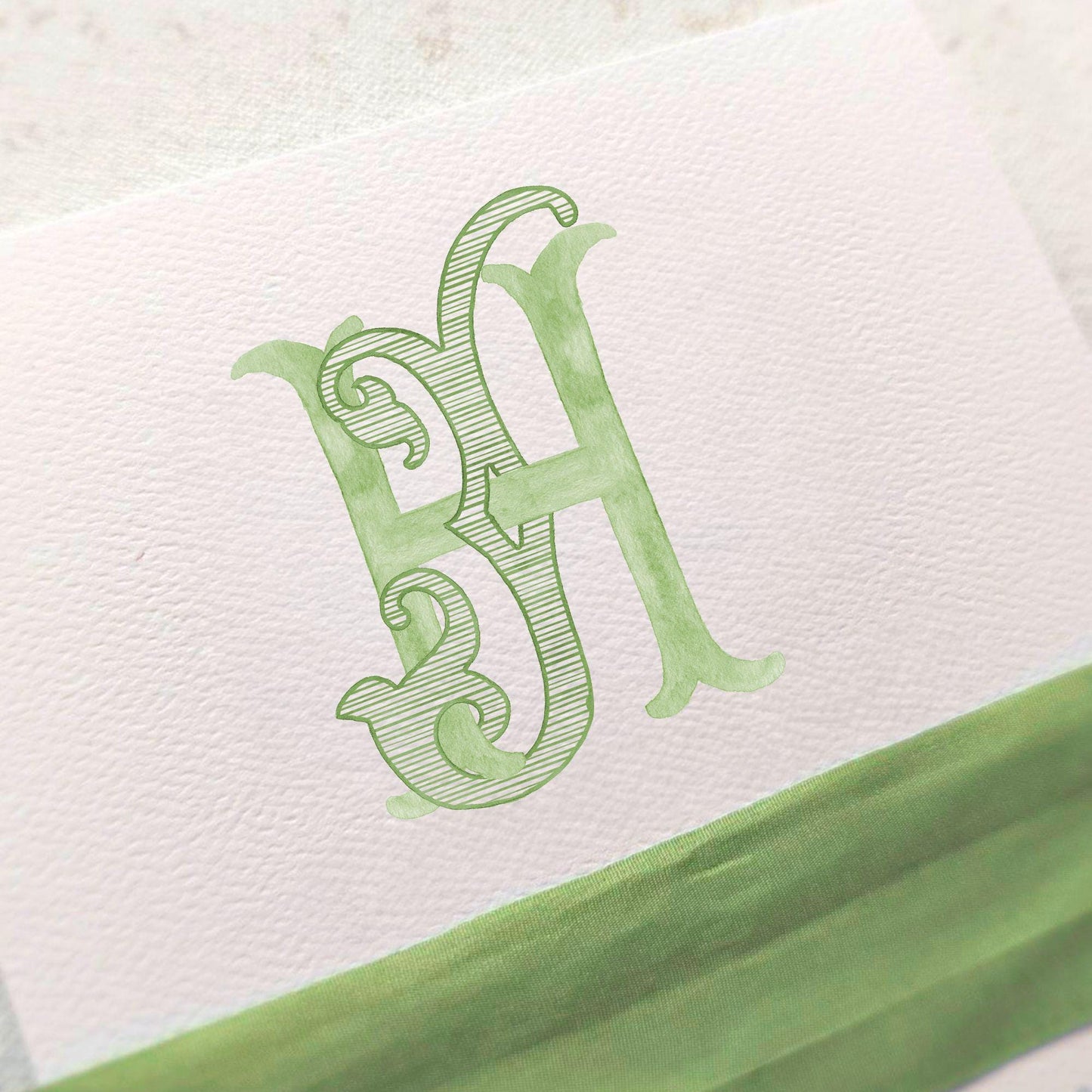 Watercolor Wedding Monogram - JH Initial Crest (Digital Download)
