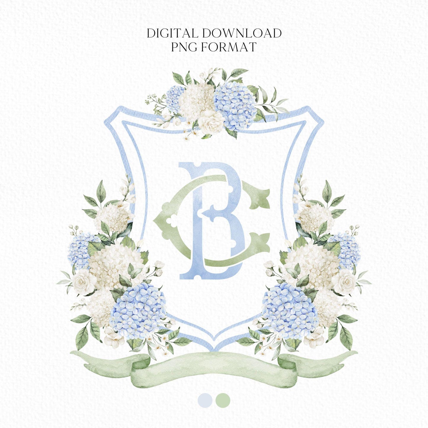 Hydrangea Flower Wedding Crest - Monogram Crest - Hydrangea Floral Luxury Watercolor Wedding Crest - Romantic Wedding Crest- Boho Hydrangea