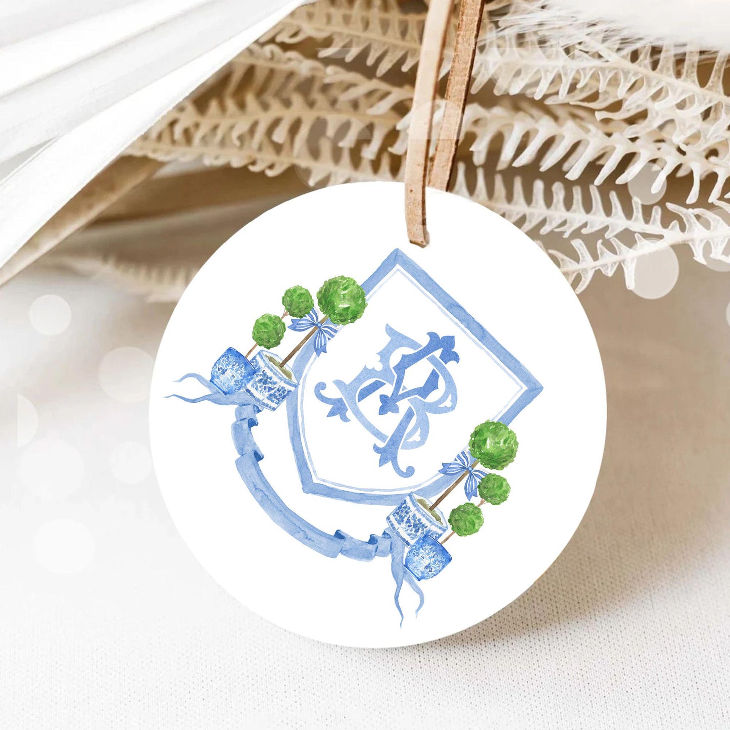 Chinoiserie Blue Topiary Wedding Crest - Monogram Crest - Chinoiserie Blue Watercolor Wedding Crest Romantic Wedding Crest