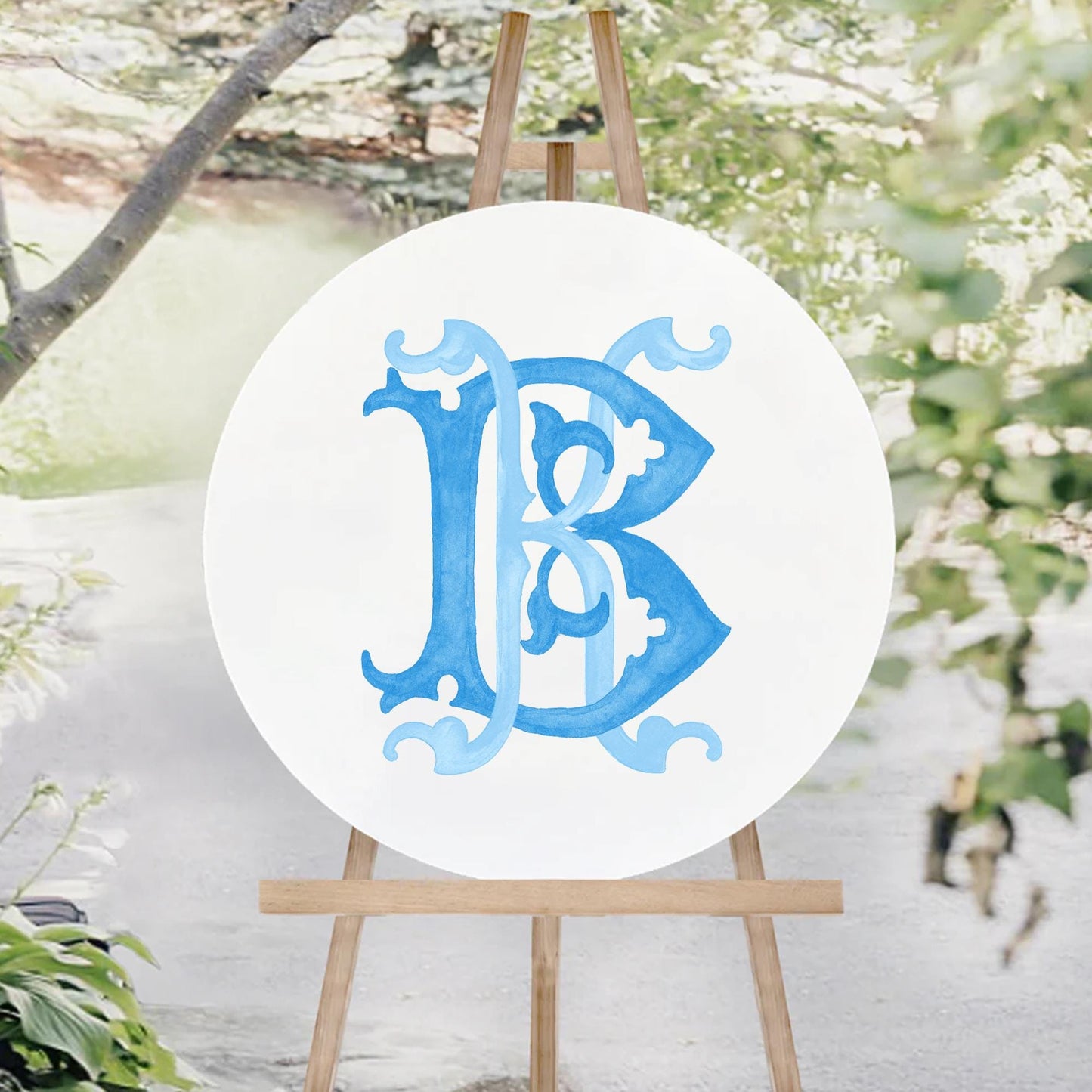 Watercolor Wedding Monogram – Classic BK/KB Initial Crest (Digital Download)