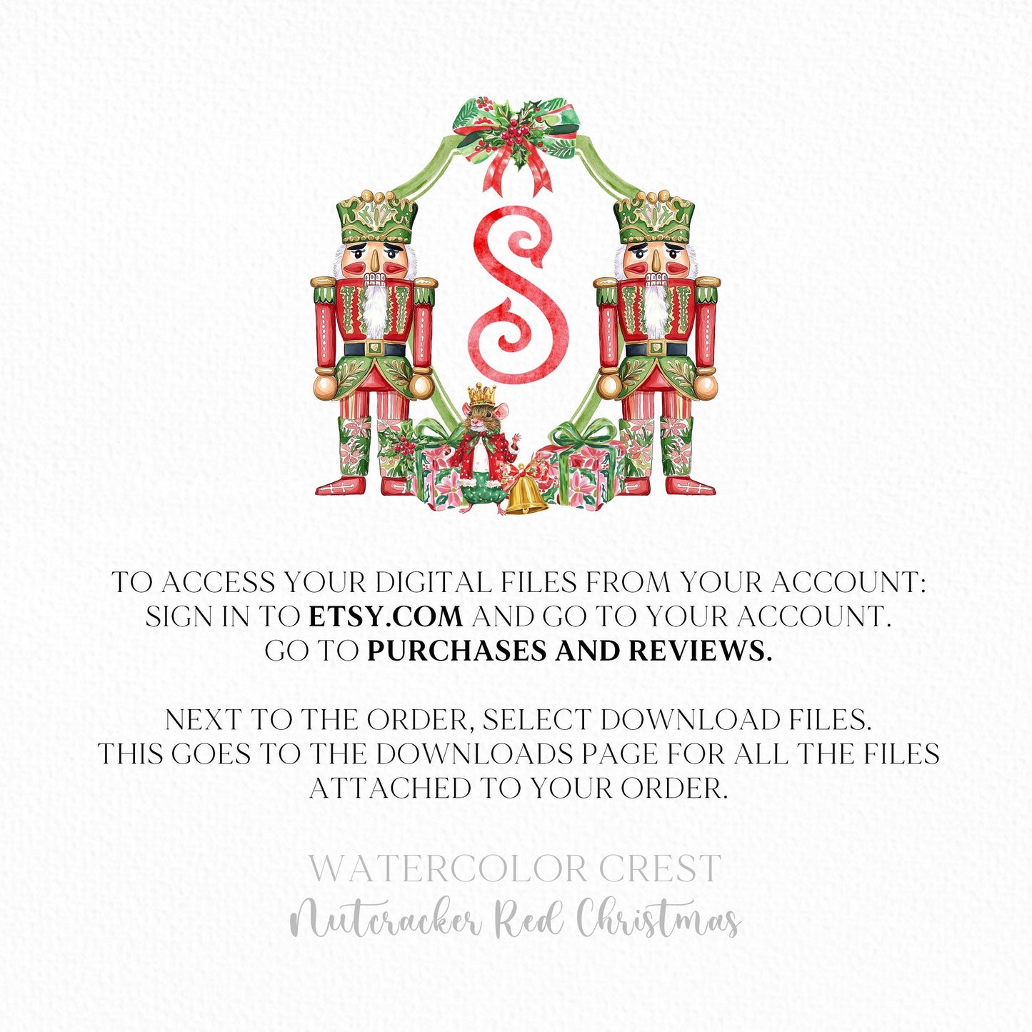 Nutcracker Red Green Christmas Crest - Monogram Crest - Christmas Watercolor Crest DIY - Luxury Watercolor Wedding Crest