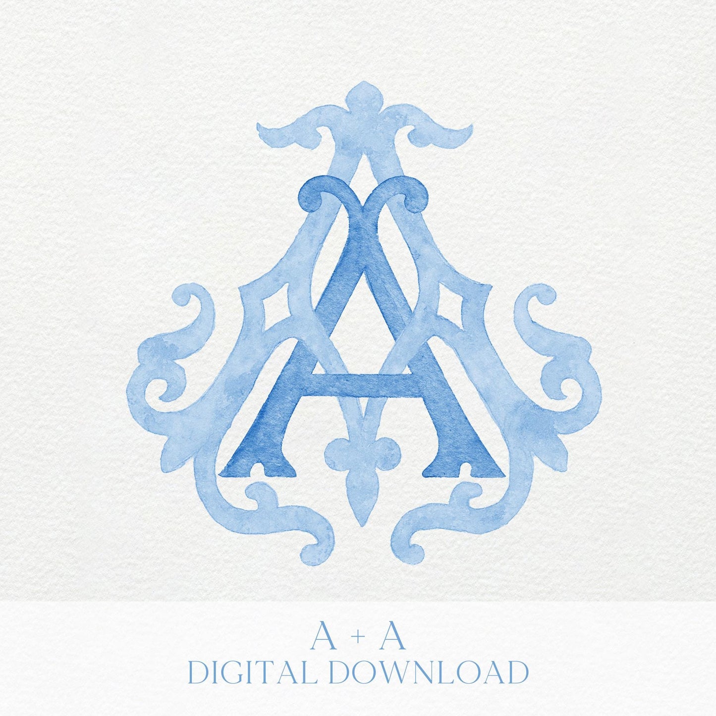 Watercolor Wedding Monogram AA - Elegant Letter Crest (Digital Download)