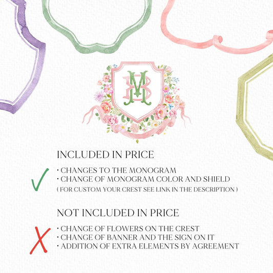 Wildflowers Bright Floral Colorful Watercolor Wedding Crest - Monogram Crest - Floral Watercolor Wedding Crest - Romantic Wedding Crest