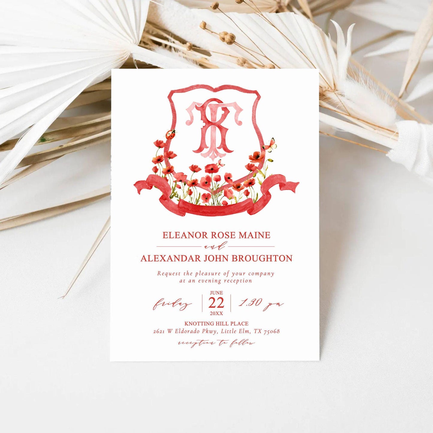 Red Poppy Flower Wedding Crest - Monogram Crest - Watercolor Poppies Floral Luxury Watercolor Wedding Crest - Romantic Wedding Crest