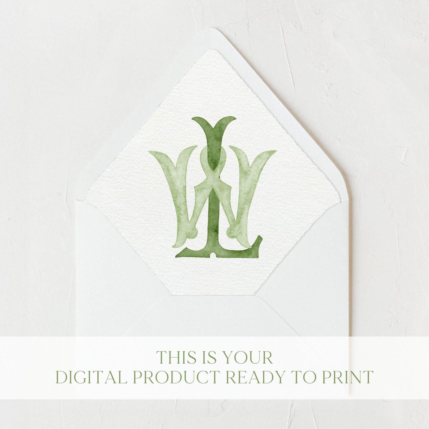 Watercolor Wedding Monogram - "WL" Classic Interlocking Design (Digital Download)