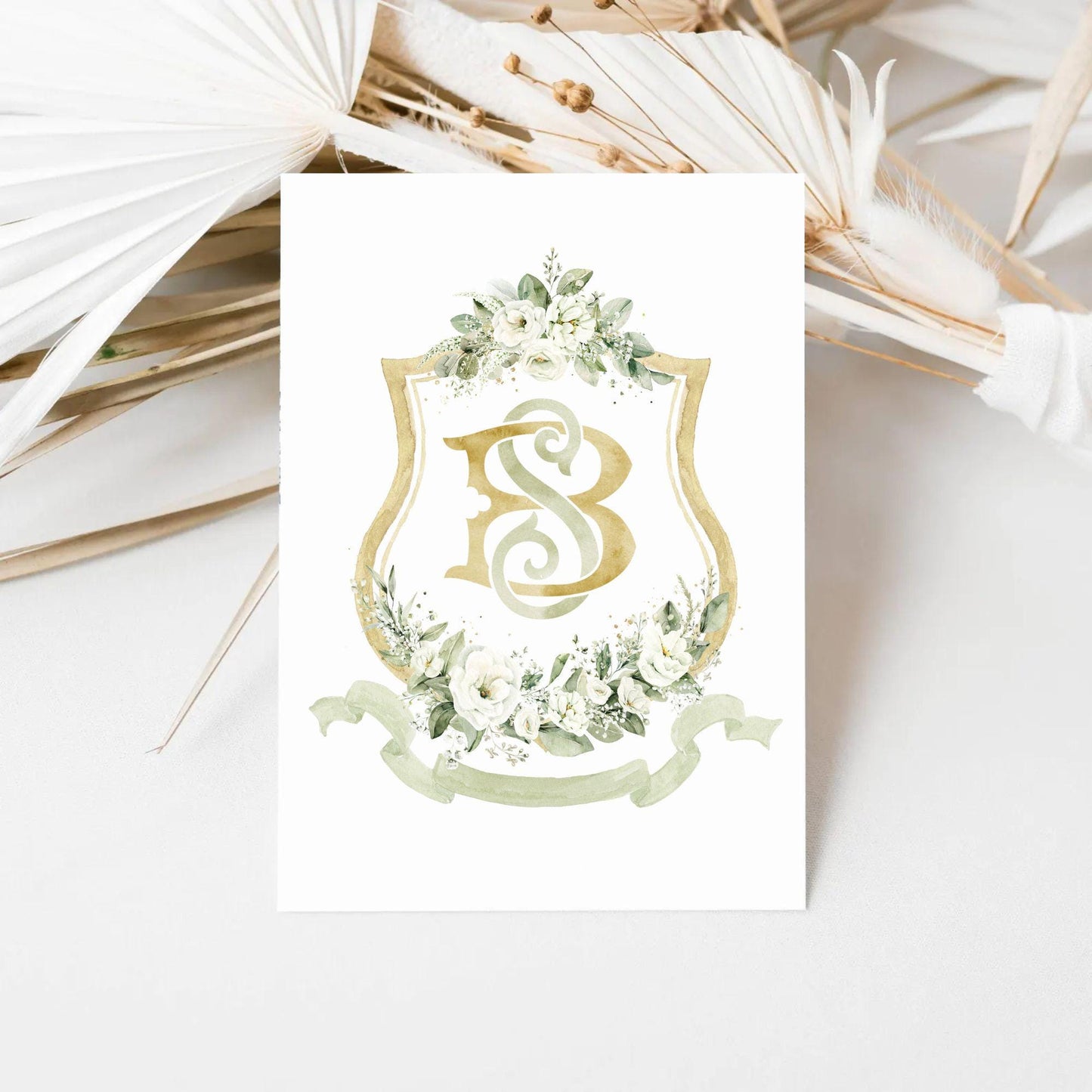 Crest Geometric White Flower Wedding Crest - Monogram Crest - Geometric Floral Luxury Watercolor Wedding Crest - Romantic Wedding Crest