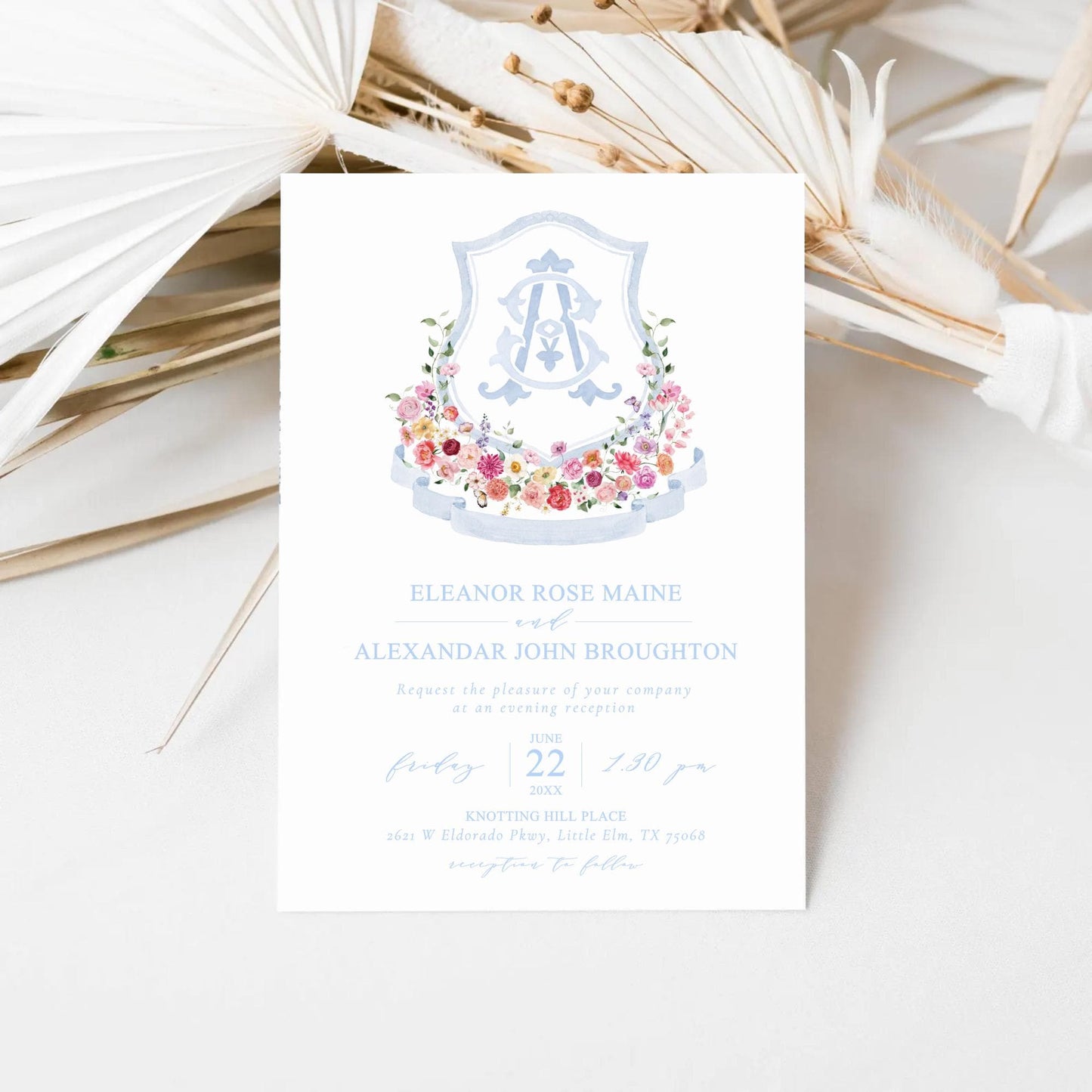 Wildflower Pink Flower Wedding Crest - Monogram Crest - Floral Luxury Watercolor Wedding Crest - Romantic Wedding Crest