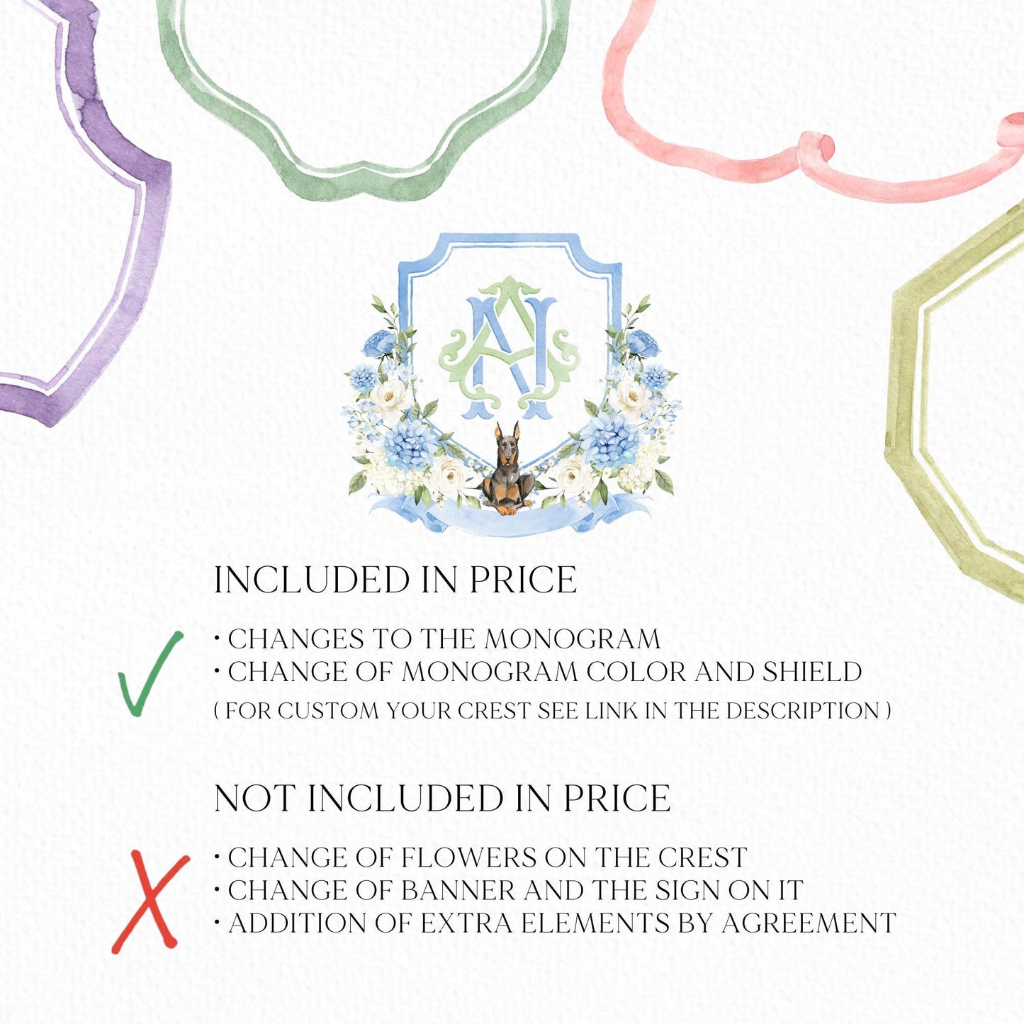 White Roses Hydrangea Flower Wedding Crest - Monogram Crest - Hydrangea Floral Luxury Watercolor Wedding Crest - Romantic Wedding Crest