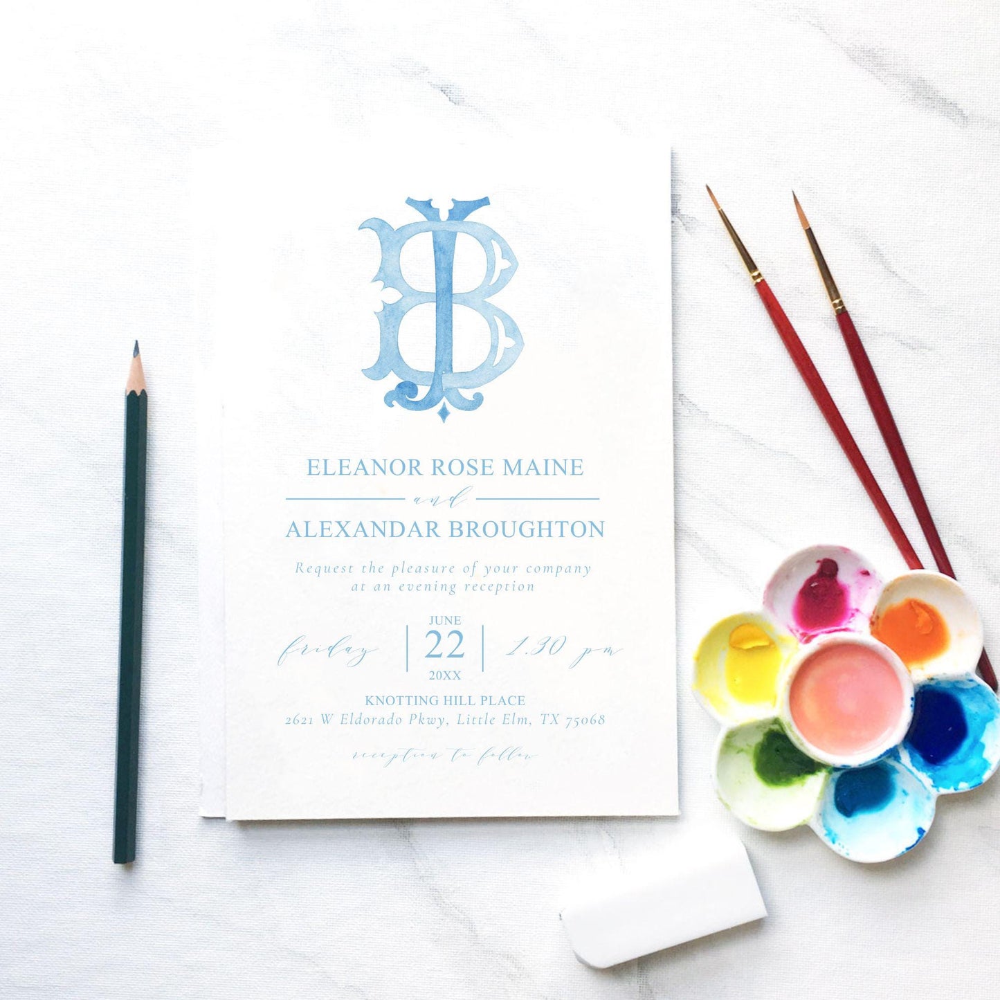 Watercolor Wedding Monogram JB - Classic 2 Letter Design (Digital Download)