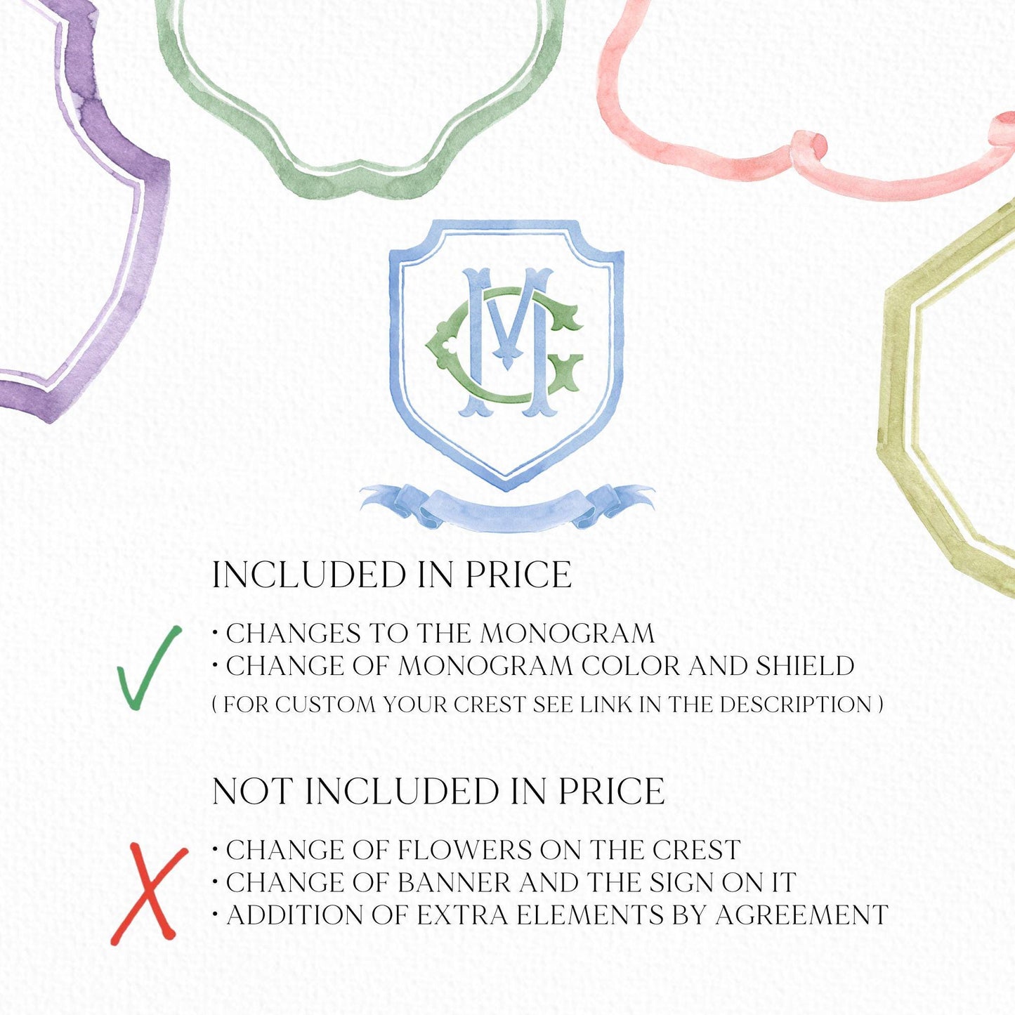 Modern Classic Wedding Crest - Monogram Crest - Luxury Watercolor Wedding Crest - Romantic Wedding Crest - Custom Monogram Initial Letters