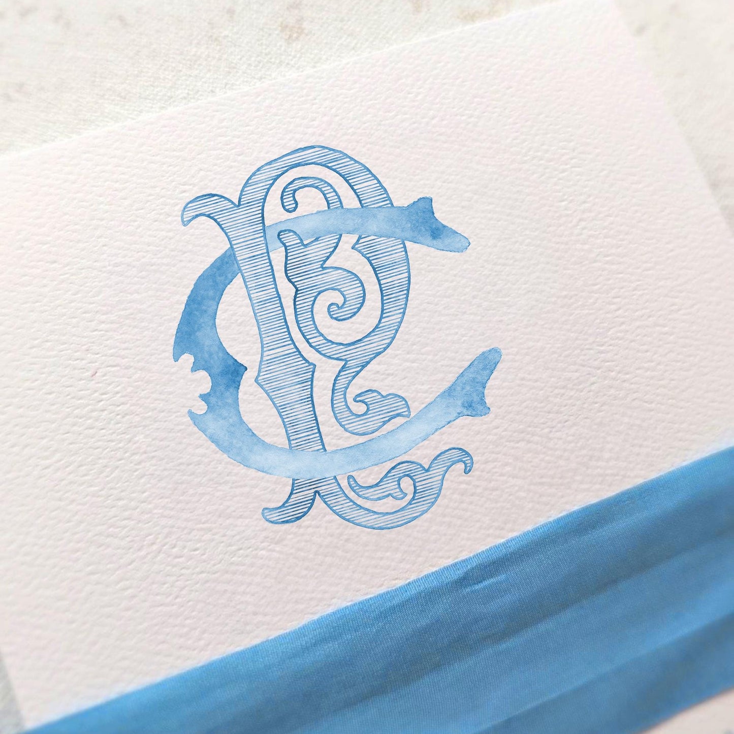 Watercolor Wedding Monogram – Classic CP Initial Crest (Digital Download)