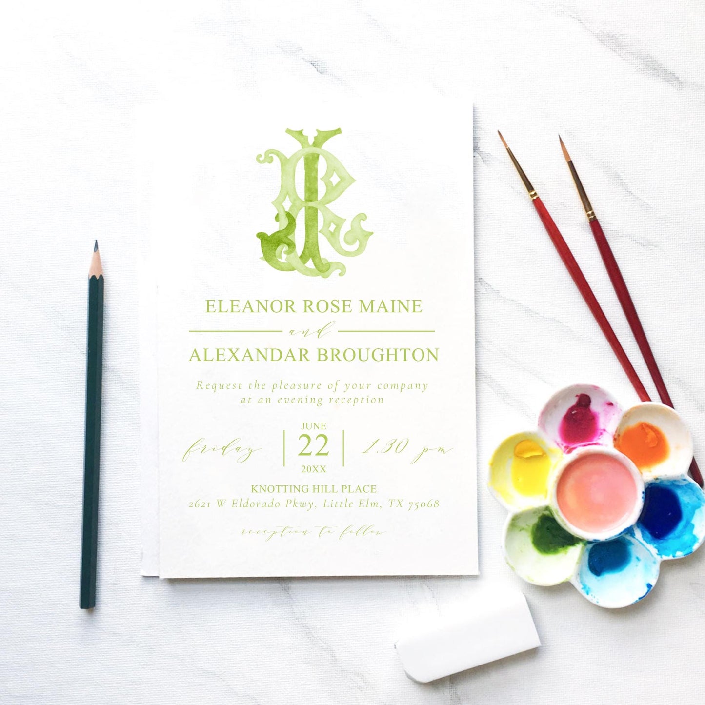 Watercolor Wedding Monogram – RJ Initial Crest (Digital Download)