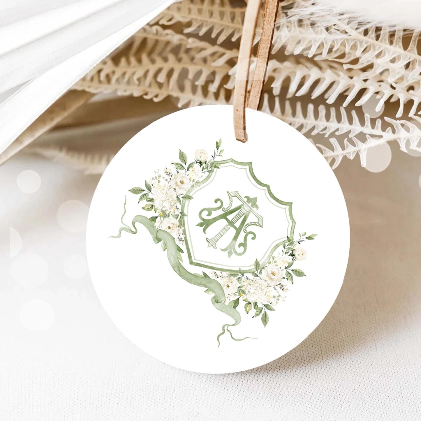 Hydrangea White Rose Greenery Flower Wedding Crest - Monogram Crest - Hydrangea White Floral Watercolor Wedding Crest Romantic Wedding Crest