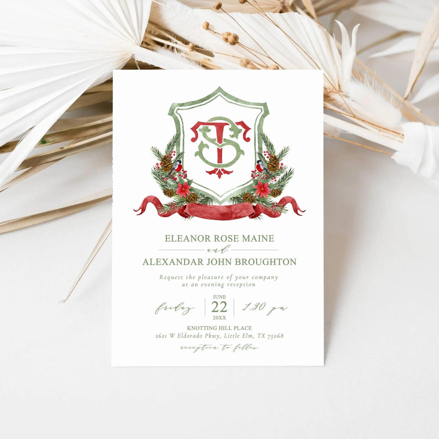 Custom Christmas Wedding Crest - Monogram Crest - Rose Hips Floral Watercolor Wedding Crest - Winter Christmas Wedding Crest - Winter Crest
