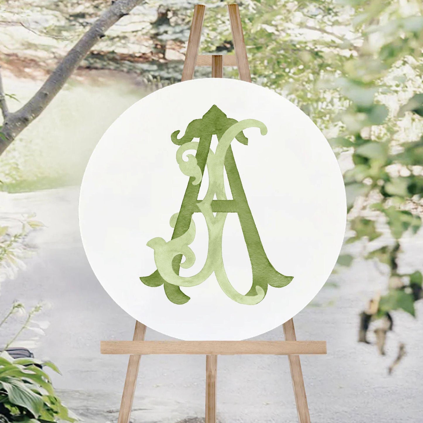 Watercolor Wedding Monogram - AJ Initial Crest (Digital Download)