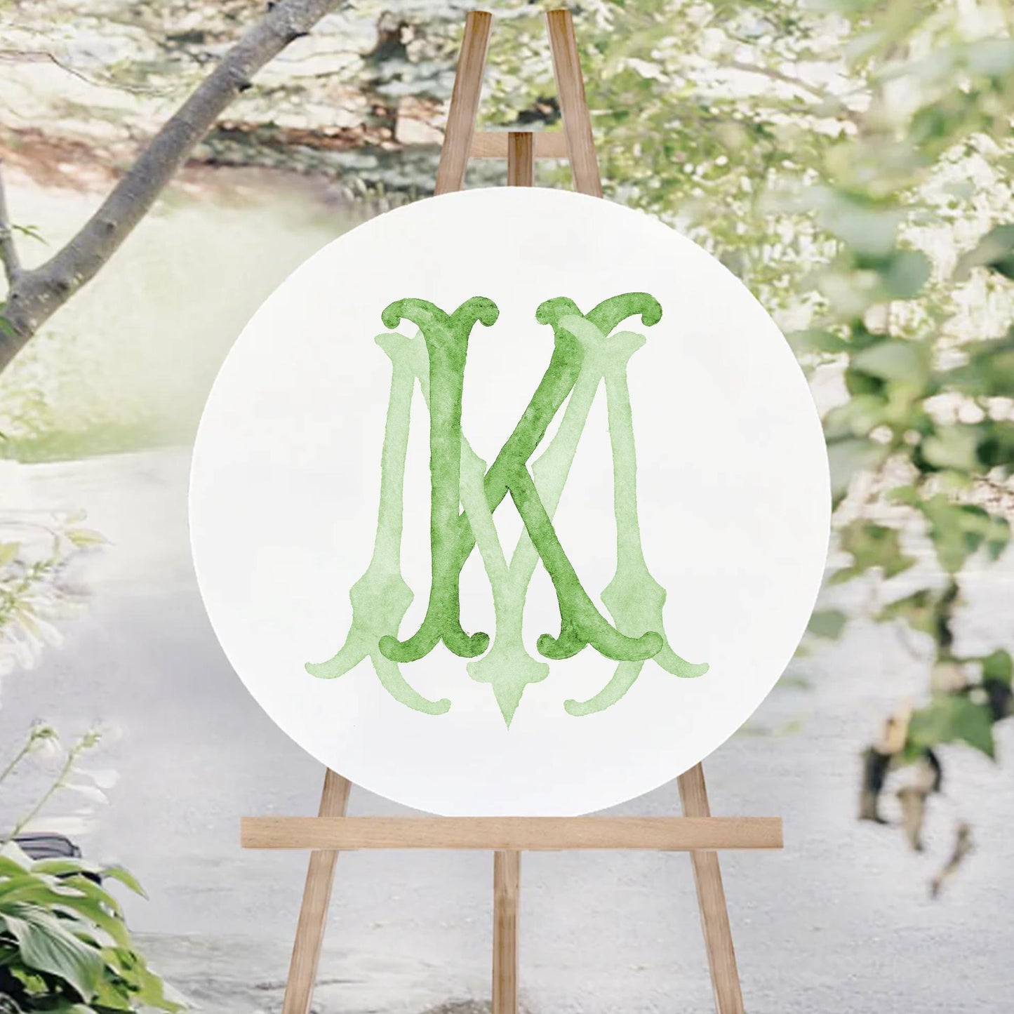 Watercolor Wedding Monogram - Green MK Initial Design (Digital Download)