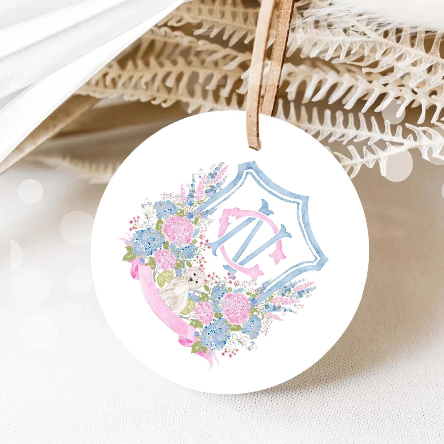 Hydrangea Blue Pink Wedding Family Crest - Light Pink Blue Hydrangea Flower Wedding Crest - Monogram Crest