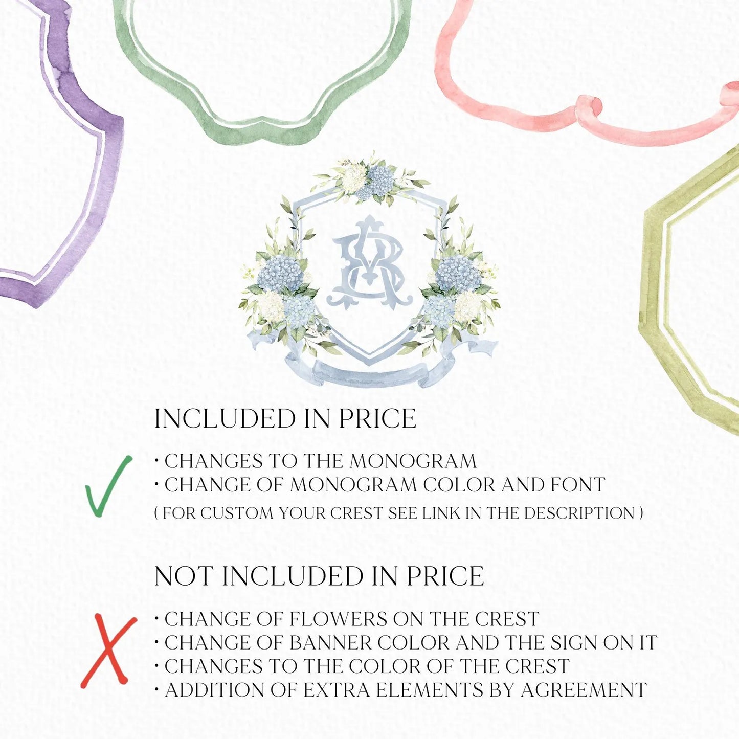 Hydrangea Flower Wedding Crest - Monogram Crest